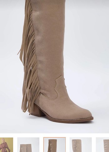 Bej Süet Püsküllü Bohem Dizüstü Çizme - Görsel 2