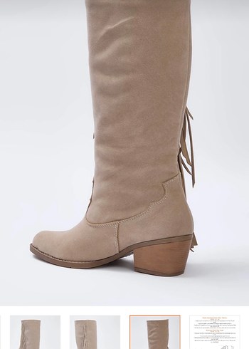 Bej Süet Püsküllü Bohem Dizüstü Çizme - Görsel 6