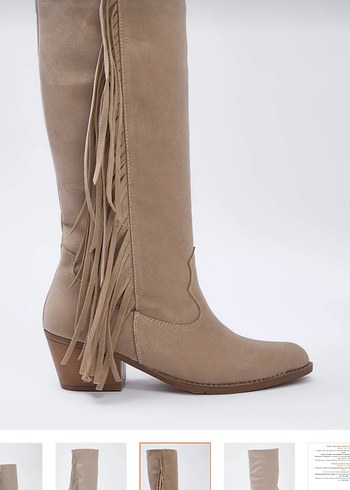 Bej Süet Püsküllü Bohem Dizüstü Çizme - Görsel 5