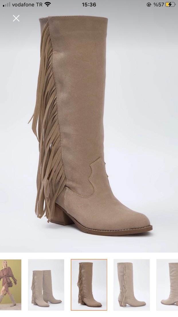 Bej Süet Püsküllü Bohem Dizüstü Çizme - Görsel 2