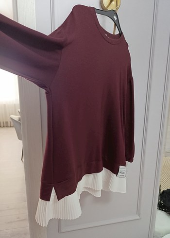 Bordo Piliseli Hamile Bluzu Uzun Kollu - Görsel 5