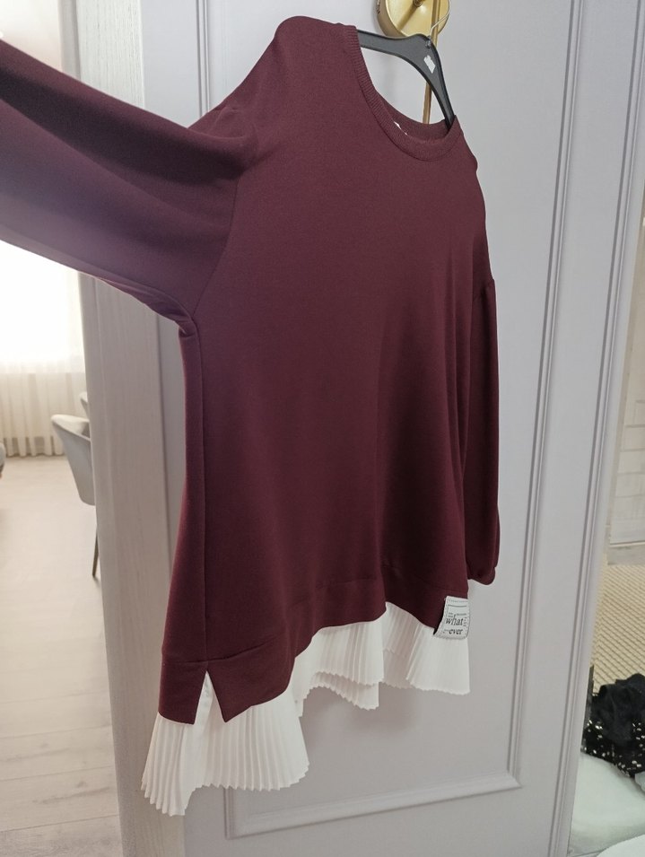 Bordo Piliseli Hamile Bluzu Uzun Kollu - Görsel 5