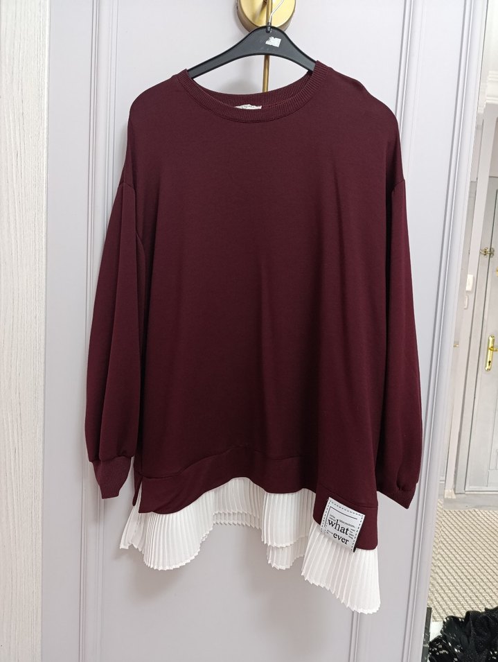 Bordo Piliseli Hamile Bluzu Uzun Kollu - Görsel 3