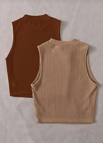 2 Adet Fitilli Pamuklu Örme Kaşkorse Crop