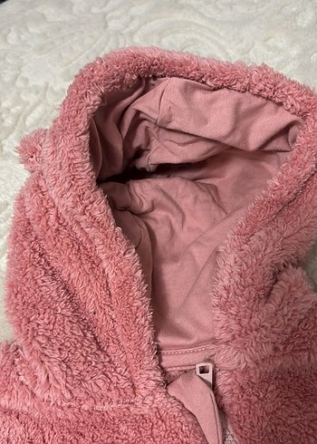 Peluş Kapüşonlu Pembe Bebek Tulumu - Görsel 2