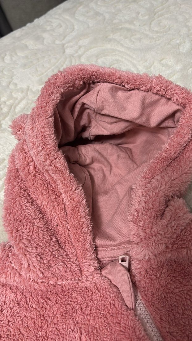 Peluş Kapüşonlu Pembe Bebek Tulumu - Görsel 2