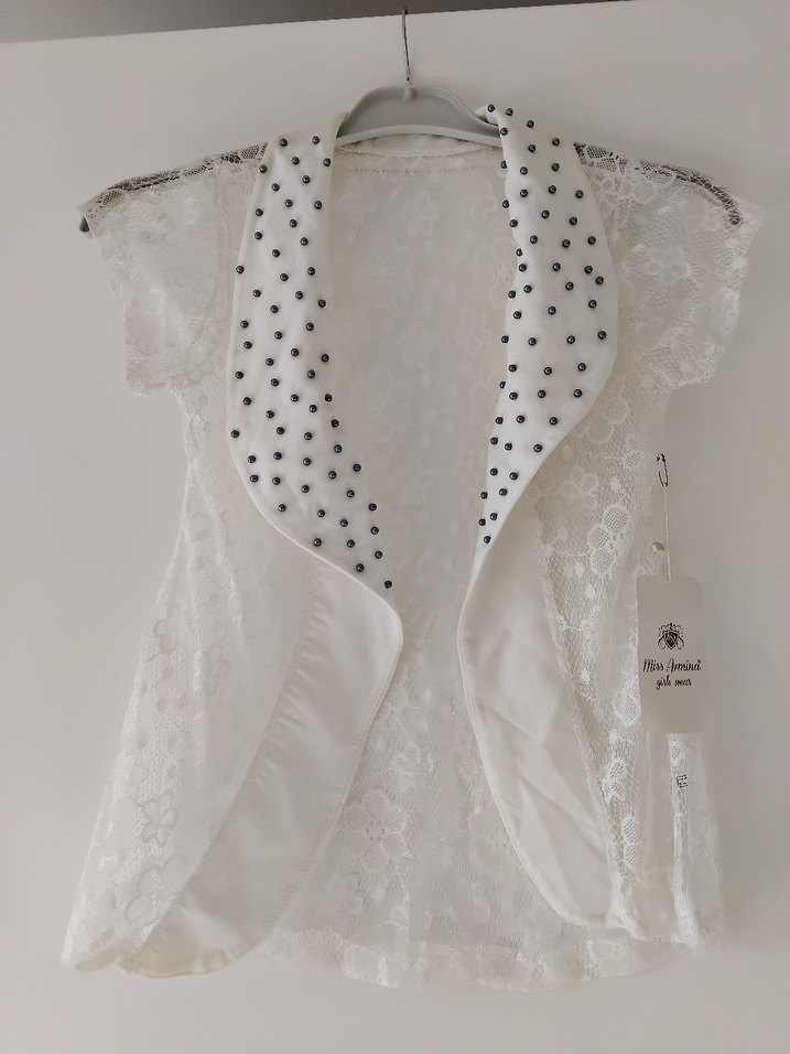 Kız Çocuk Beyaz Dantel İşlemeli Bolero - Görsel 2