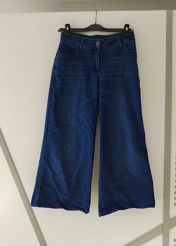 Kadın Lacivert Bol Kesim Midi Kot Pantolon