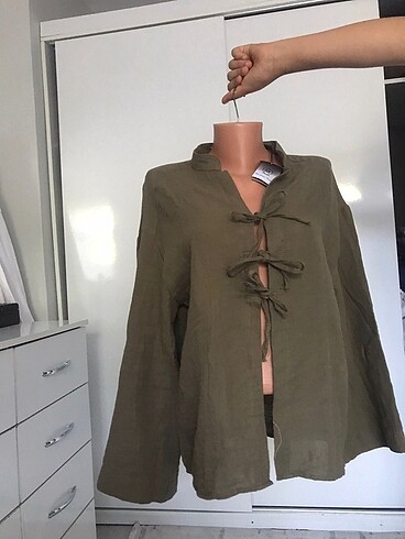Yeşil keten takım yazlık kimono takım
