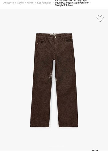 Zara Koton Dusuk Bel Kahverengi Fitilli Pantolon