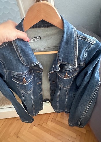 Kadın Düğmeli Mavi Denim Ceket