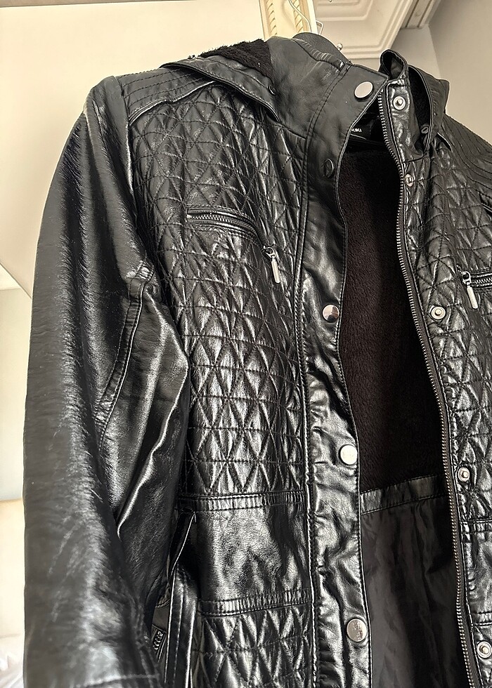 Kadın uzun deri ceket - Görsel 2