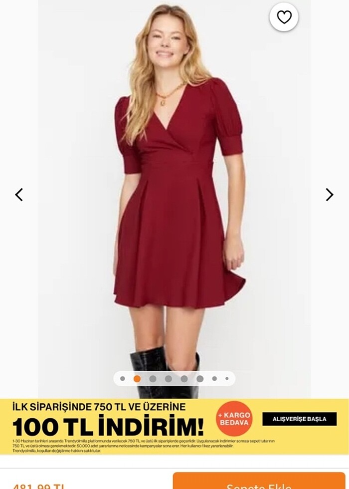 Bordo kruvaze yaka elbise - Görsel 2