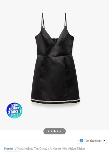 Koton V Yaka Siyah Mini Abiye Elbise - Görsel 5