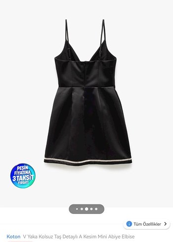Koton V Yaka Siyah Mini Abiye Elbise - Görsel 4