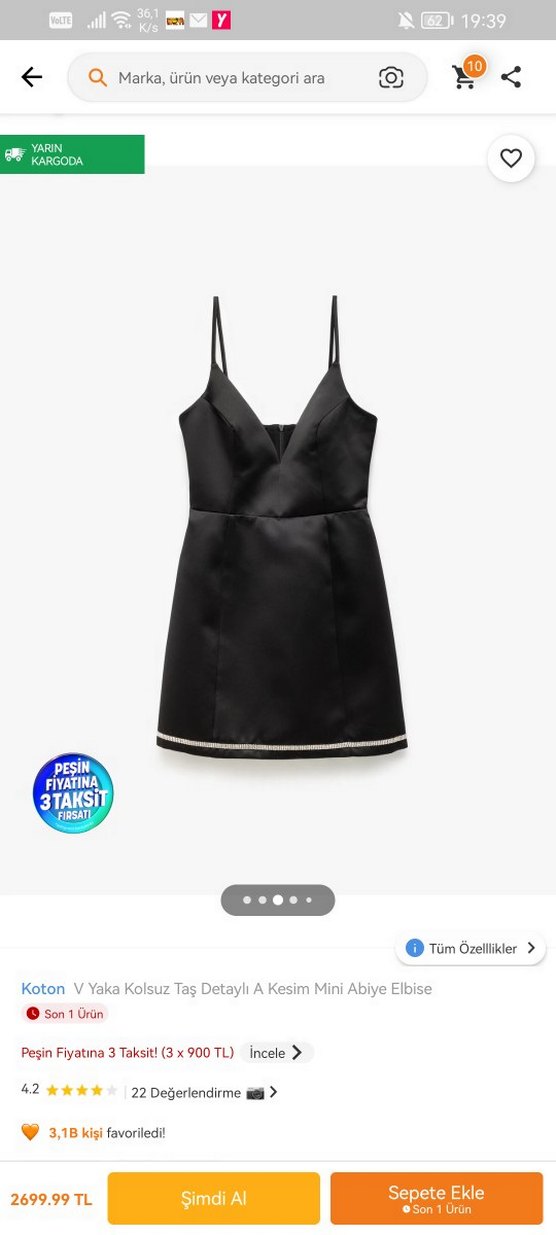 Koton V Yaka Siyah Mini Abiye Elbise - Görsel 5