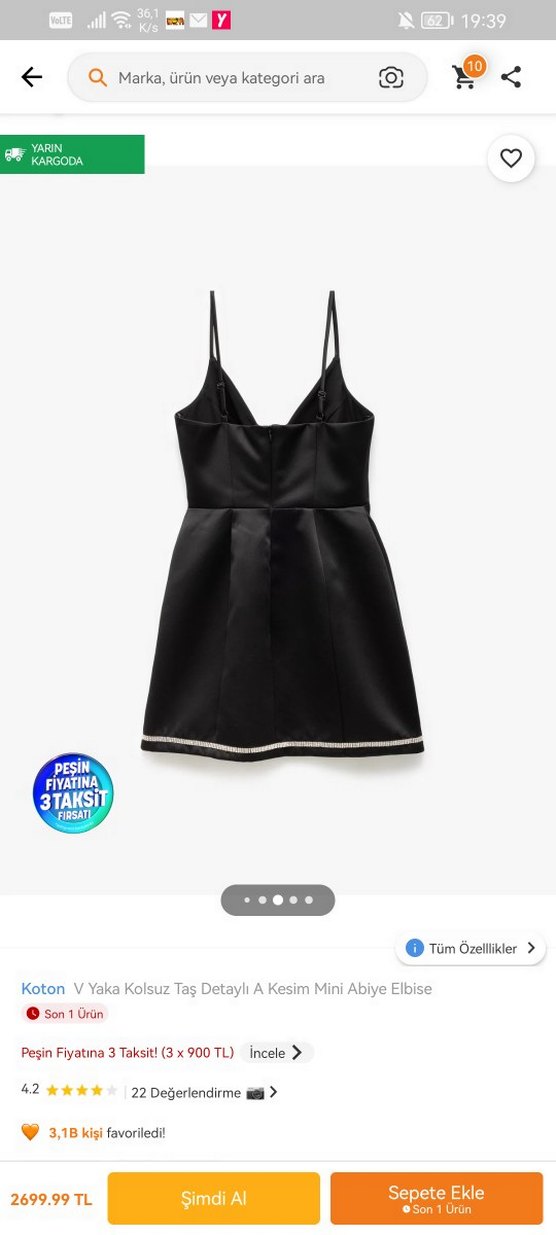 Siyah Mini V Yaka Goth Elbise - Görsel 2