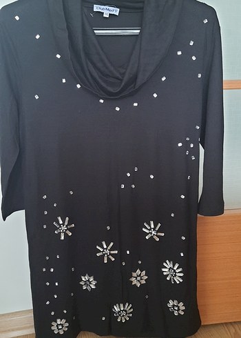 Payet İşlemeli Siyah Hamile Tuniği
