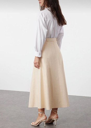 Bej Kemerli Uzun Pamuk Etek - Görsel 5