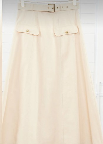 Bej Kemerli Uzun Pamuk Etek - Görsel 7