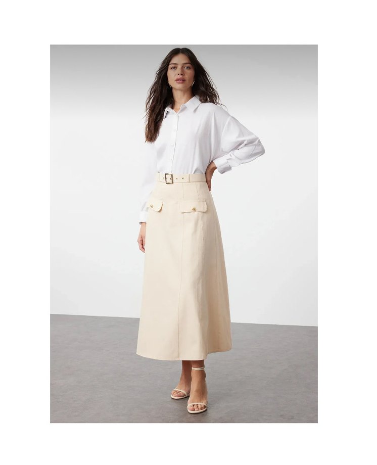 Bej Kemerli Uzun Pamuk Etek - Görsel 2