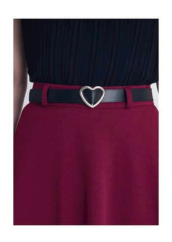 Bordo Piliseli Kemerli Midi Triko Etek - Görsel 4