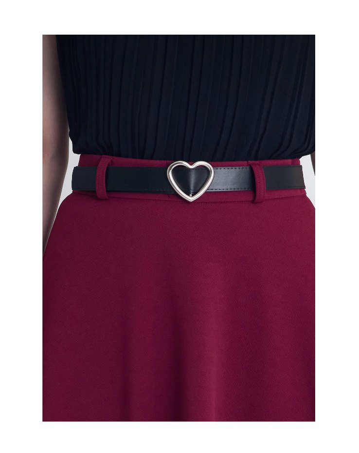 Bordo Piliseli Kemerli Midi Triko Etek - Görsel 4