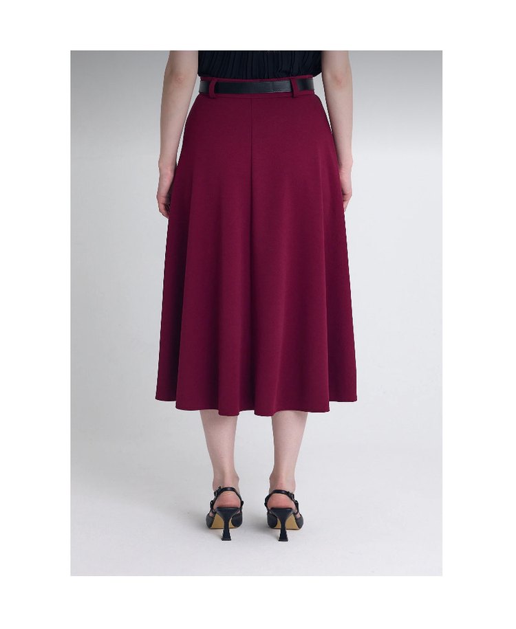 Bordo Piliseli Kemerli Midi Triko Etek - Görsel 3