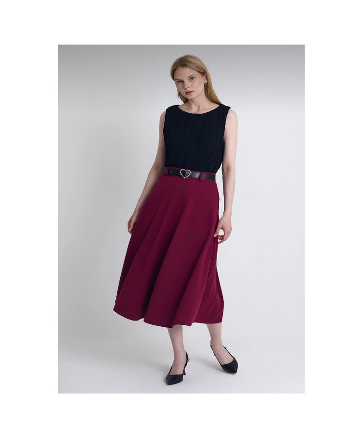 Bordo Piliseli Kemerli Midi Triko Etek - Görsel 5