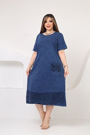 Drape Butik Bodrum Mavi Pamuklu Otantik Elbise