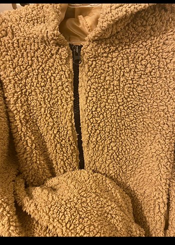 Kahverengi Peluş Kapüşonlu Kadın Ceket - Görsel 3