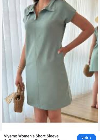 Kadın V Yaka Kısa Kollu Salaş Elbise - Görsel 3