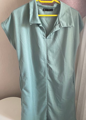 Kadın V Yaka Kısa Kollu Salaş Elbise - Görsel 4