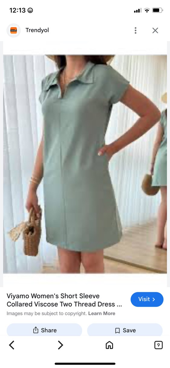 Kadın V Yaka Kısa Kollu Salaş Elbise - Görsel 3