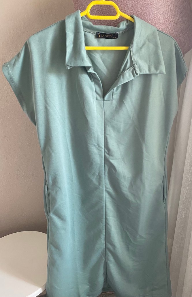 Kadın V Yaka Kısa Kollu Salaş Elbise - Görsel 4