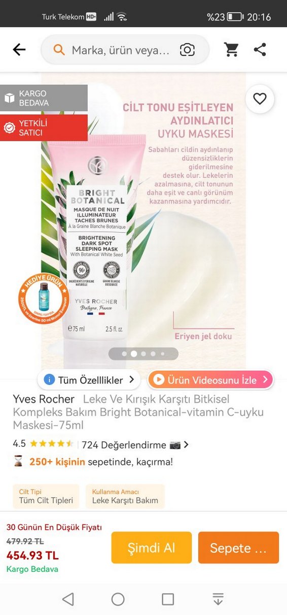 Yves Rocher Leke ve Kırışık Karşıtı Bitkisel uyku Maske 75ml - Görsel 2