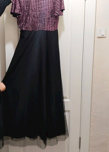 Pembe Siyah V Yaka Uzun Gotik Elbise - Görsel 2