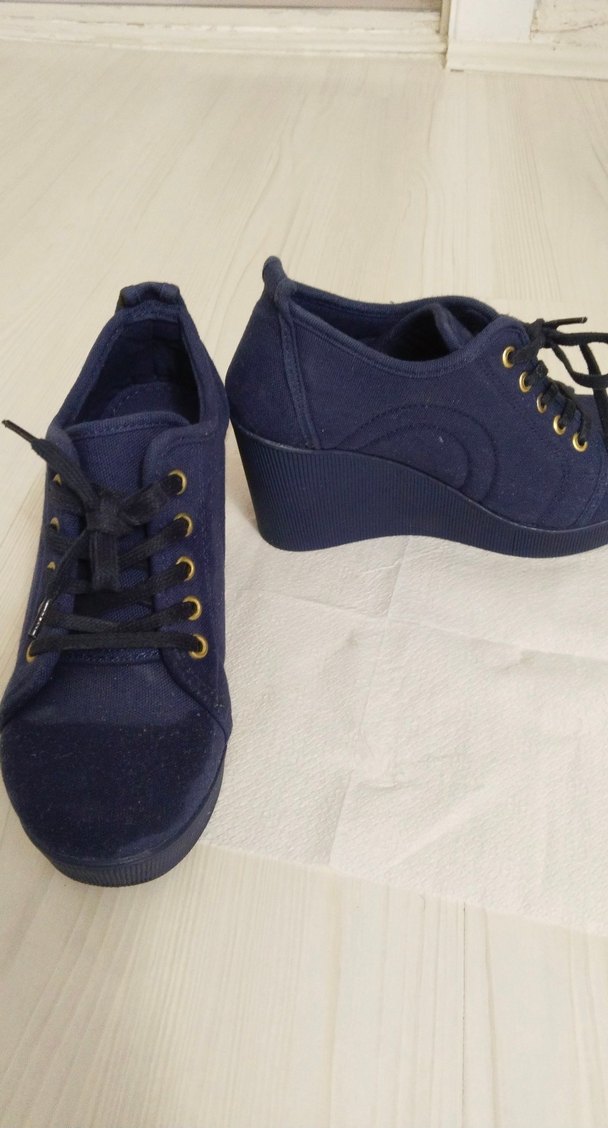 Lacivert Dolgu Topuklu Kadın Günlük Ayakkabı - Görsel 3