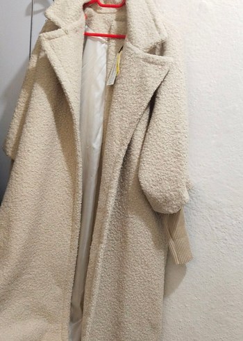 Bej Kadın Uzun Peluş Kaban - Görsel 2