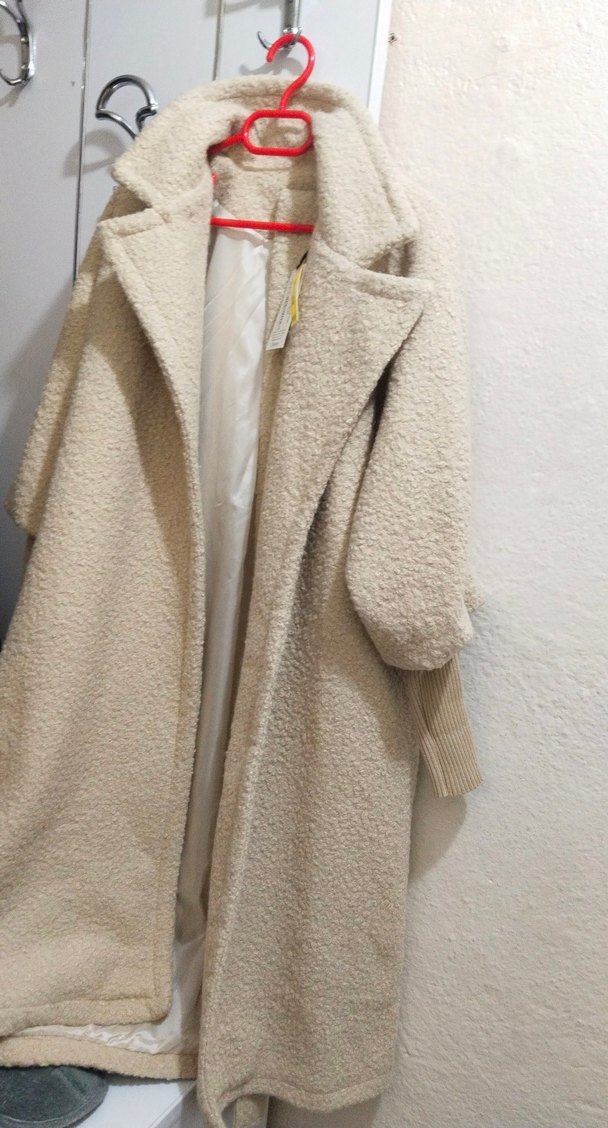 Bej Kadın Uzun Peluş Kaban - Görsel 2