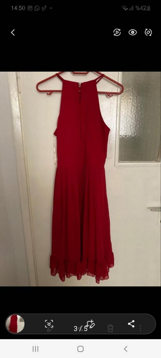 Kırmızı Askılı Midi Elbise - Görsel 3