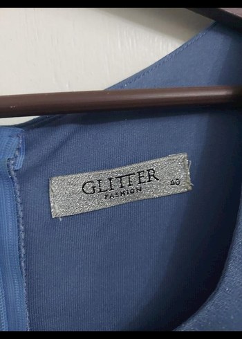 Mavi Straplez Simli Midi Abiye Elbise - Görsel 5