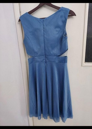 Mavi Straplez Simli Midi Abiye Elbise - Görsel 3