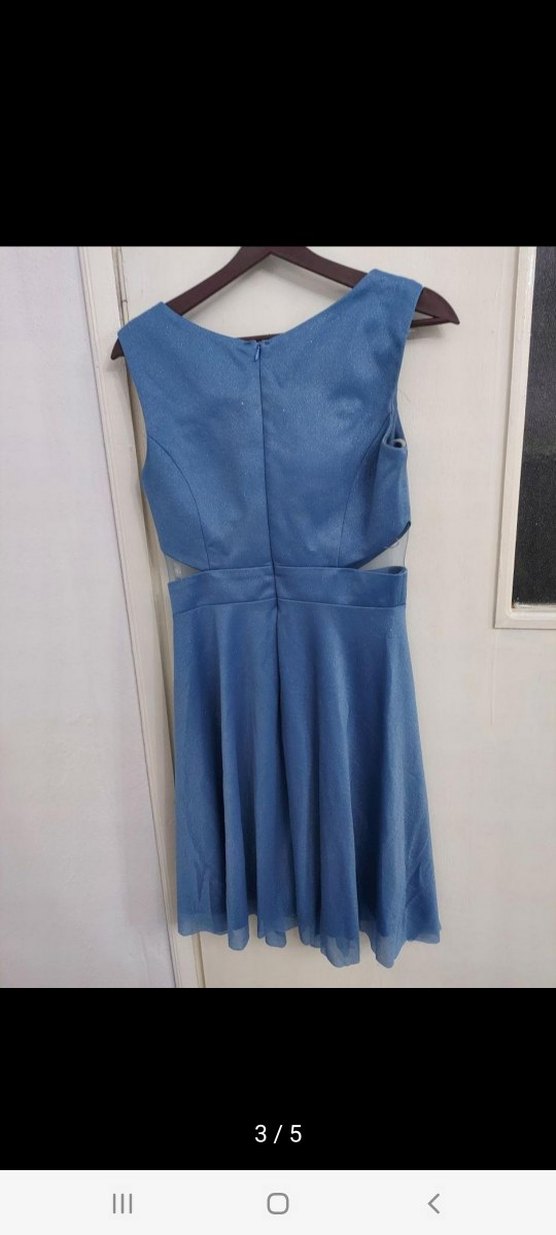 Mavi Straplez Simli Midi Abiye Elbise - Görsel 3