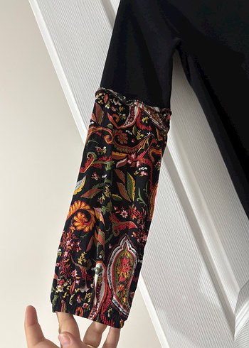 Bohem Siyah Uzun Kollu Desenli elbise - Görsel 2