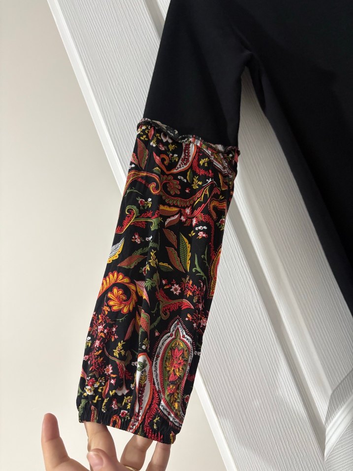 Bohem Siyah Uzun Kollu Desenli elbise - Görsel 2