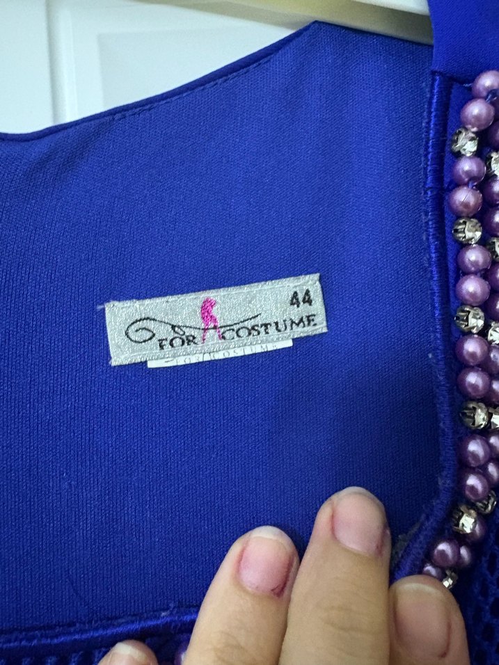 Boncuk İşlemeli Lacivert Midi Elbise - Görsel 2