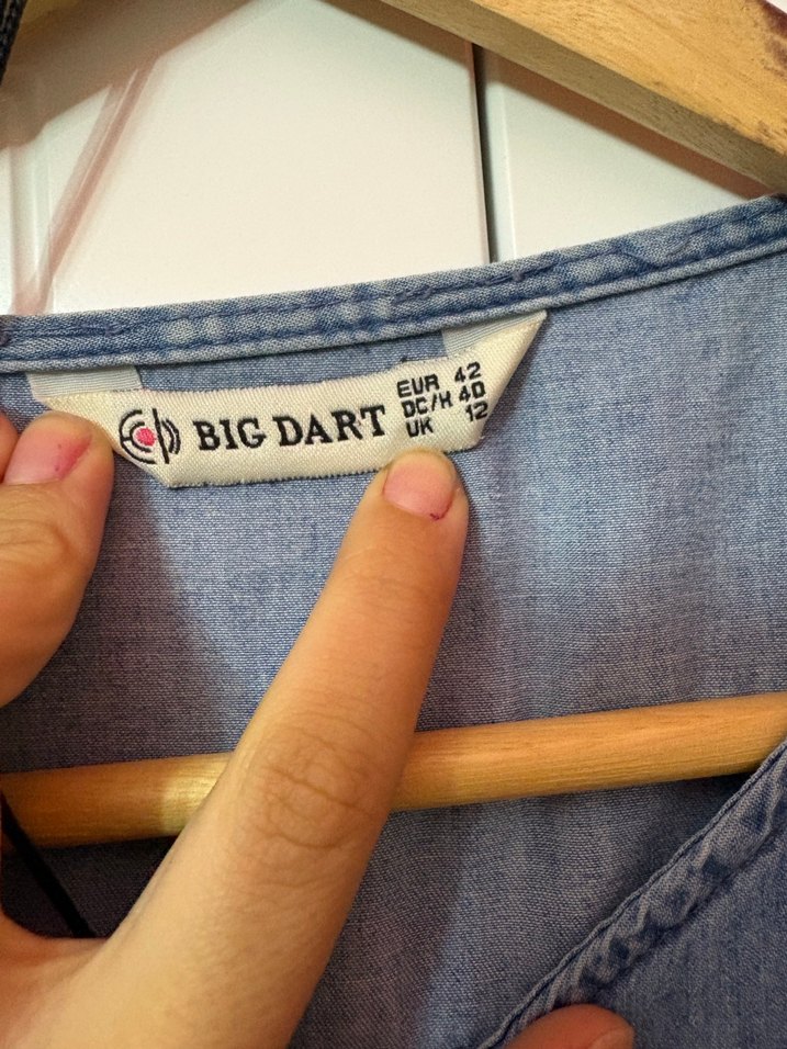 Çıtçıtlı V Yaka Mavi Denim Elbise - Görsel 2