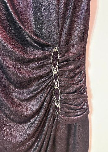 Mor Yılan Desenli Drapeli Abiye Elbise - Görsel 2