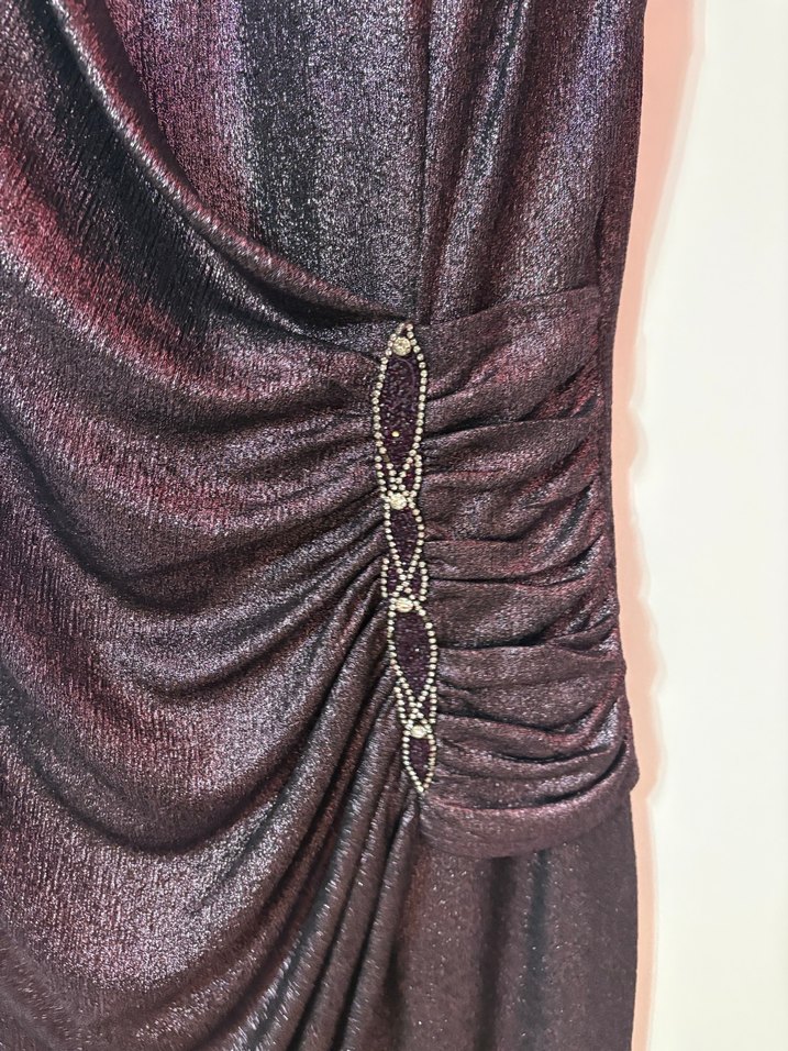 Mor Yılan Desenli Drapeli Abiye Elbise - Görsel 2